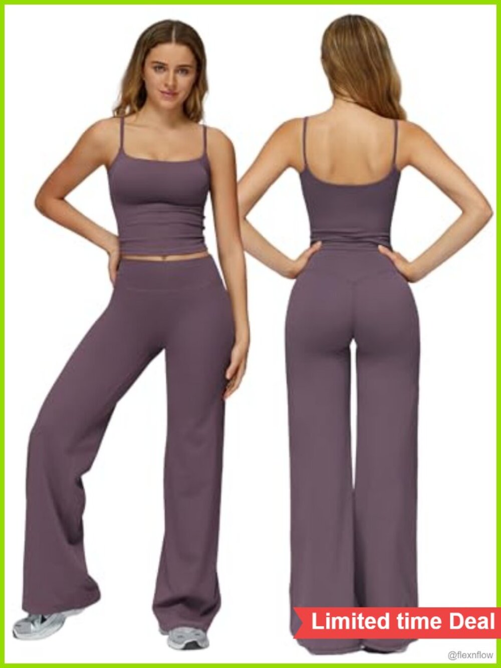 Womens Workout Set Spaghetti Strap Crop Top Straight Leg Pants
